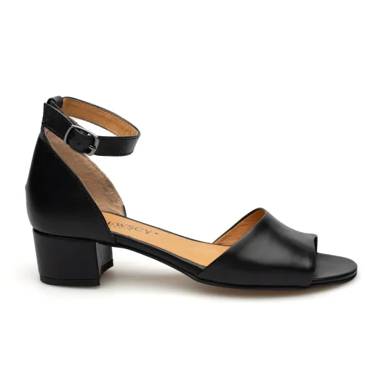 Sandały damskie zakryta pięta skórzane czarne PRODUKT POLSKI
