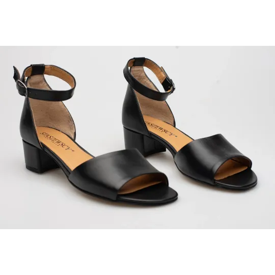 Sandały damskie zakryta pięta skórzane czarne PRODUKT POLSKI