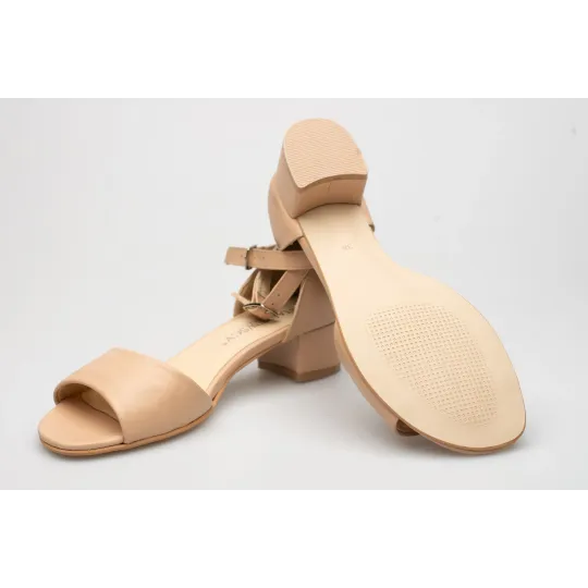 Sandały damskie zakryta pięta skórzane beżowe PRODUKT POLSKI