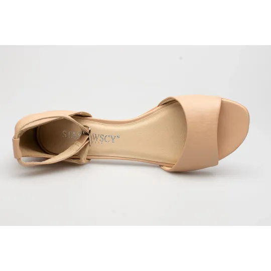 Sandały damskie zakryta pięta skórzane beżowe PRODUKT POLSKI