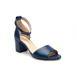 Sandały damskie zakryta pięta skórzane granatowe PRODUKT POLSKI