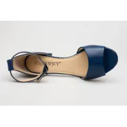 Sandały damskie zakryta pięta skórzane granatowe PRODUKT POLSKI