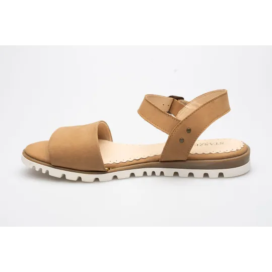 Damskie sandałki odkryta pięta beżowe ecru skórzane Polski Produkt