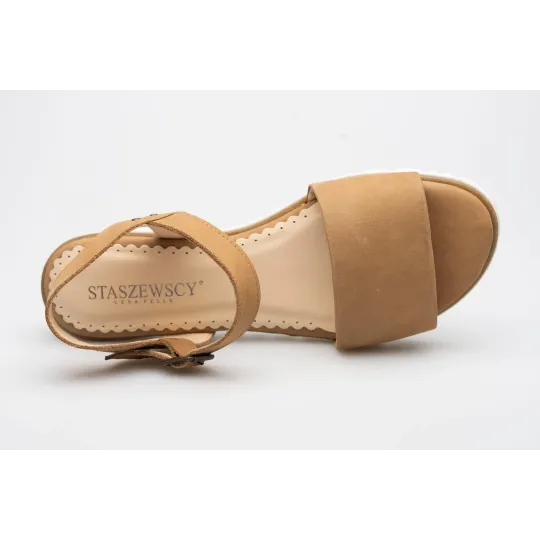 Damskie sandałki odkryta pięta beżowe ecru skórzane Polski Produkt
