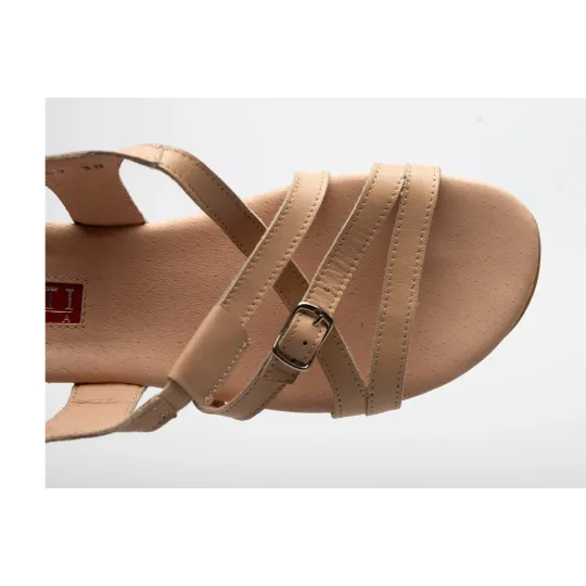 Sandały damskie w całości skórzane beżowe paski z regulacją PRODUKT POLSKI