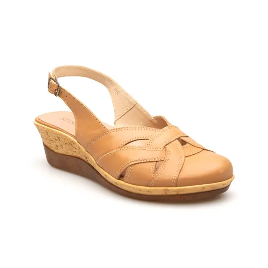 Sandały na koturnie zakryte palce skórzane brązowe PRODUKT POLSKI