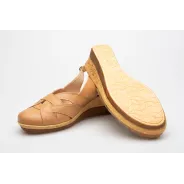 Sandały na koturnie zakryte palce skórzane brązowe PRODUKT POLSKI