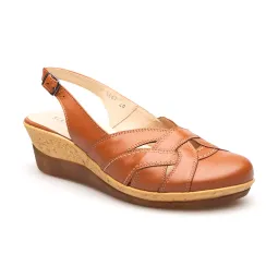 Sandały na koturnie zakryte palce skórzane brązowe PRODUKT POLSKI