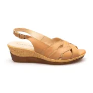 Sandały na koturnie odkryta pięta palce skórzane brązowe PRODUKT POLSKI