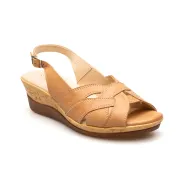 Sandały na koturnie odkryta pięta palce skórzane brązowe PRODUKT POLSKI