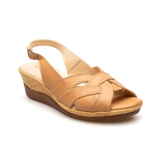 Sandały na koturnie odkryta pięta palce skórzane brązowe PRODUKT POLSKI