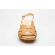 Sandały na koturnie odkryta pięta palce skórzane brązowe PRODUKT POLSKI