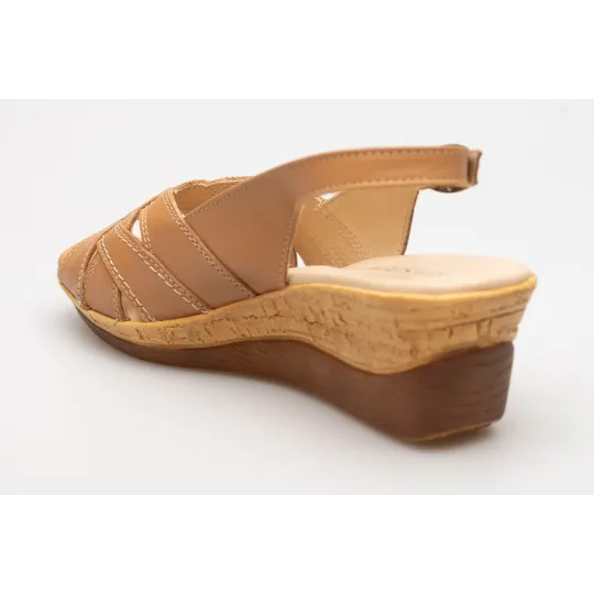 Sandały na koturnie odkryta pięta palce skórzane brązowe PRODUKT POLSKI