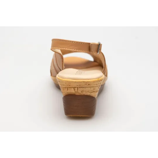 Sandały na koturnie odkryta pięta palce skórzane brązowe PRODUKT POLSKI