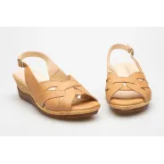 Sandały na koturnie odkryta pięta palce skórzane brązowe PRODUKT POLSKI