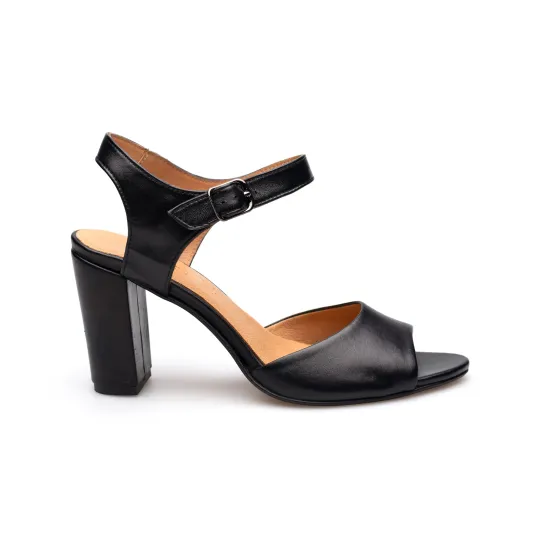 Sandały na słupku odkryta pięta palce skórzane czarne PRODUKT POLSKI