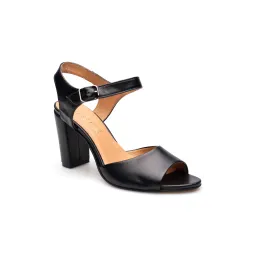 Sandały na słupku odkryta pięta palce skórzane czarne PRODUKT POLSKI