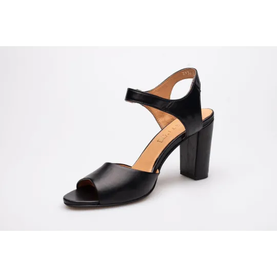 Sandały na słupku odkryta pięta palce skórzane czarne PRODUKT POLSKI