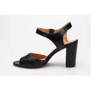 Sandały na słupku odkryta pięta palce skórzane czarne PRODUKT POLSKI