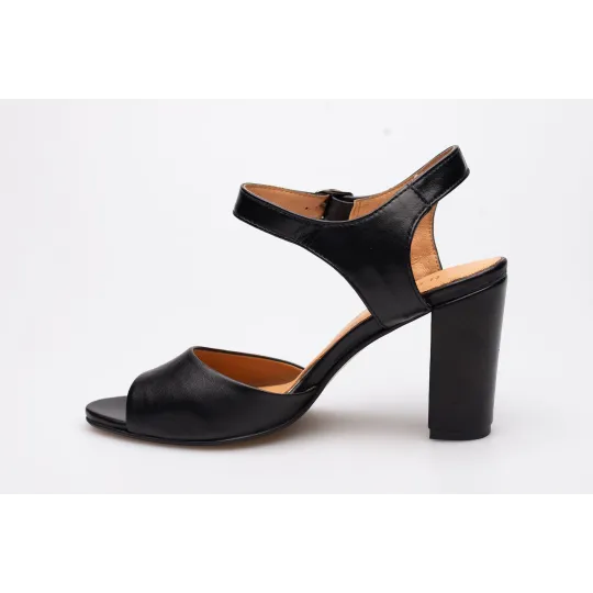 Sandały na słupku odkryta pięta palce skórzane czarne PRODUKT POLSKI