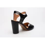 Sandały na słupku odkryta pięta palce skórzane czarne PRODUKT POLSKI