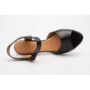 Sandały na słupku odkryta pięta palce skórzane czarne PRODUKT POLSKI