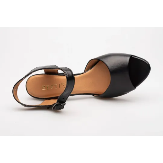 Sandały na słupku odkryta pięta palce skórzane czarne PRODUKT POLSKI