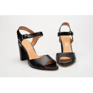 Sandały na słupku odkryta pięta palce skórzane czarne PRODUKT POLSKI