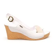 Sandały na koturnie odkryta pięta palce skórzane białe PRODUKT POLSKI