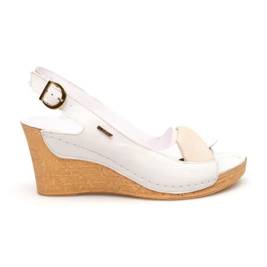 Sandały na koturnie odkryta pięta palce skórzane białe PRODUKT POLSKI