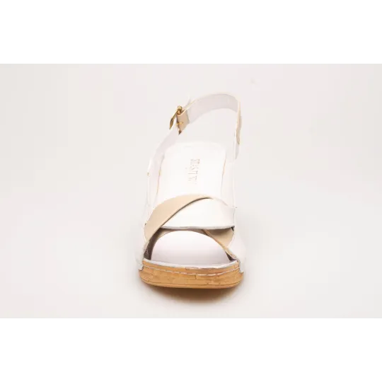 Sandały na koturnie odkryta pięta palce skórzane białe PRODUKT POLSKI