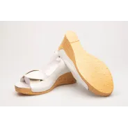 Sandały na koturnie odkryta pięta palce skórzane białe PRODUKT POLSKI