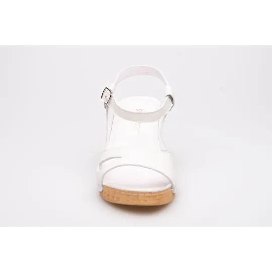 Sandały na koturnie odkryta pięta palce skórzane białe PRODUKT POLSKI