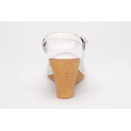 Sandały na koturnie odkryta pięta palce skórzane białe PRODUKT POLSKI