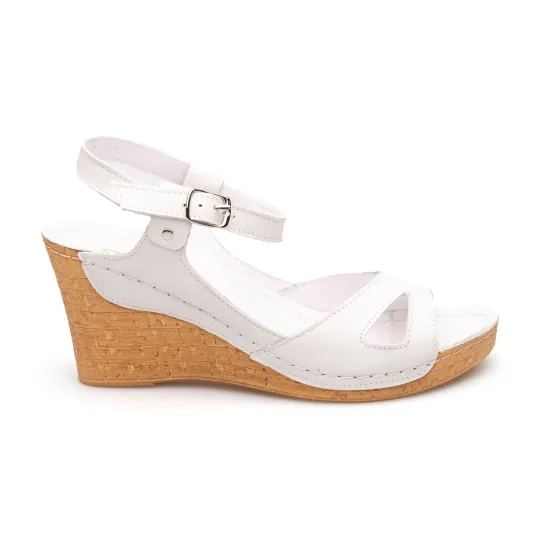 Sandały na koturnie odkryta pięta palce skórzane białe PRODUKT POLSKI