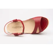 Sandały na koturnie odkryta pięta palce skórzane czerwone PRODUKT POLSKI