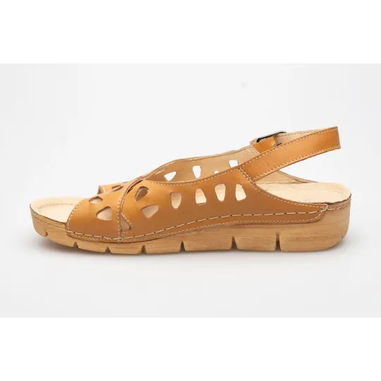 Sandały damskie odkryta pięta palce skórzane ażurowe brązowe PRODUKT POLSKI