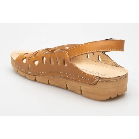 Sandały damskie odkryta pięta palce skórzane ażurowe brązowe PRODUKT POLSKI