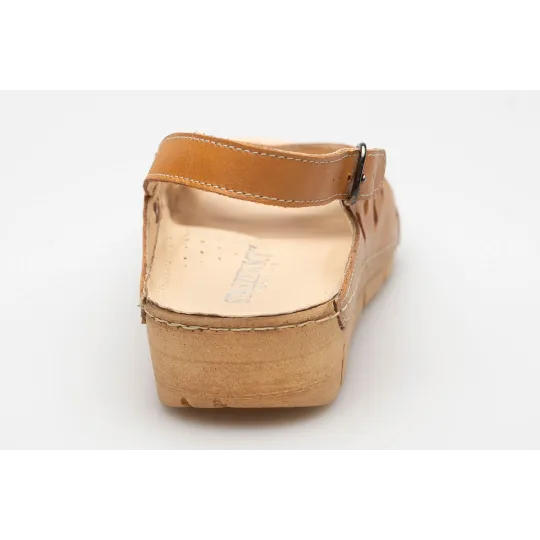 Sandały damskie odkryta pięta palce skórzane ażurowe brązowe PRODUKT POLSKI