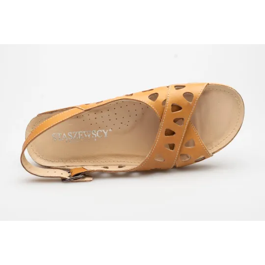 Sandały damskie odkryta pięta palce skórzane ażurowe brązowe PRODUKT POLSKI