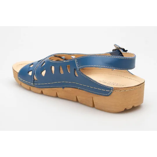 Sandały damskie odkryta pięta palce skórzane ażurowe niebieskie PRODUKT POLSKI
