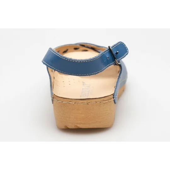 Sandały damskie odkryta pięta palce skórzane ażurowe niebieskie PRODUKT POLSKI