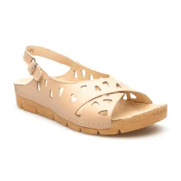 Sandały damskie odkryta pięta palce skórzane ażurowe beżowe PRODUKT POLSKI