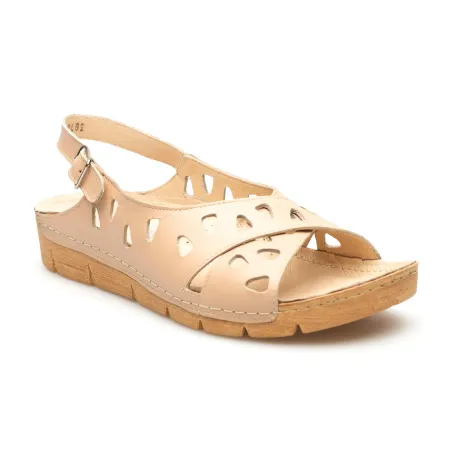 Sandały damskie odkryta pięta palce skórzane ażurowe beżowe PRODUKT POLSKI