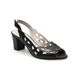 Sandały damskie na słupku skórzane ażurowe czarne PRODUKT POLSKI