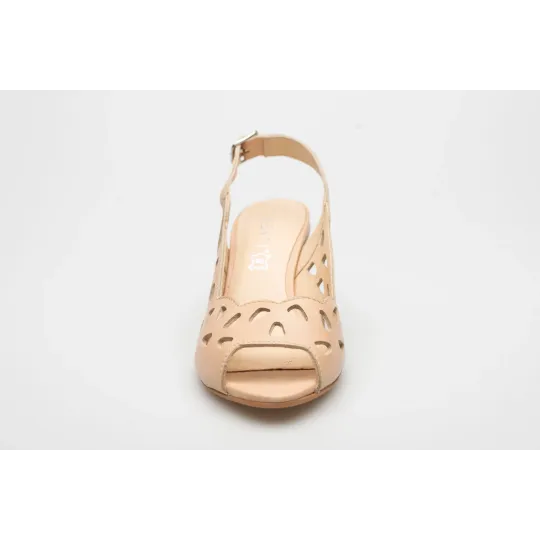 Sandały damskie na słupku skórzane ażurowe beżowe PRODUKT POLSKI