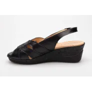 Sandały na koturnie odkryta pięta palce skórzane czarne PRODUKT POLSKI