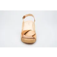 Sandały na koturnie odkryta pięta palce skórzane beżowe PRODUKT POLSKI