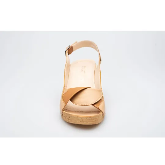 Sandały na koturnie odkryta pięta palce skórzane beżowe PRODUKT POLSKI