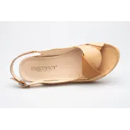 Sandały na koturnie odkryta pięta palce skórzane beżowe PRODUKT POLSKI